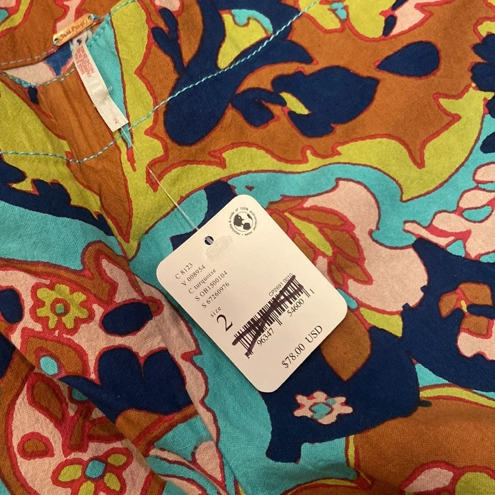 NWT Free People Teal Floral Pants - Picture 3 of 4